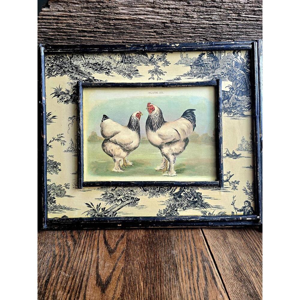 Vintage French Country Brahma Chickens Wall Art Distressed Farmhouse Decor
